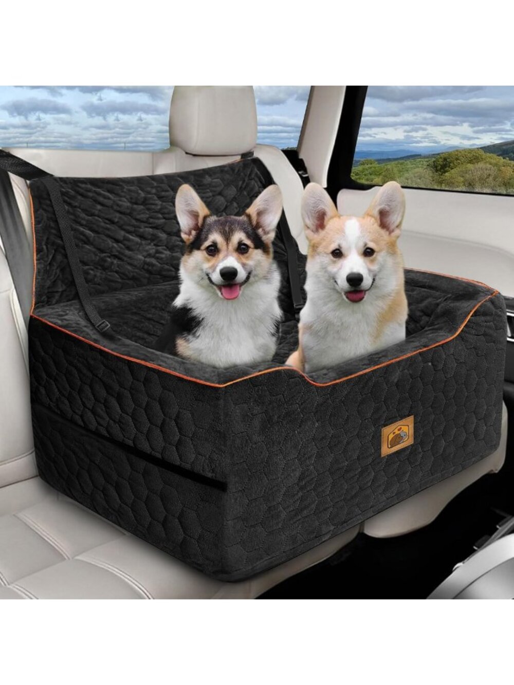 Washable Dog Car Seat for Medium/Large Dogs, Booster Seat with Safety Leashes